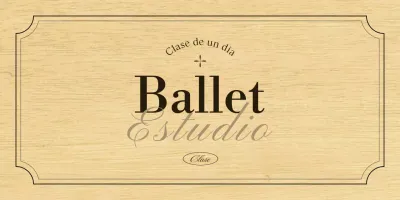 Un cartel clásico de escuela de ballet con texto e ilustraciones en negro y marrón.