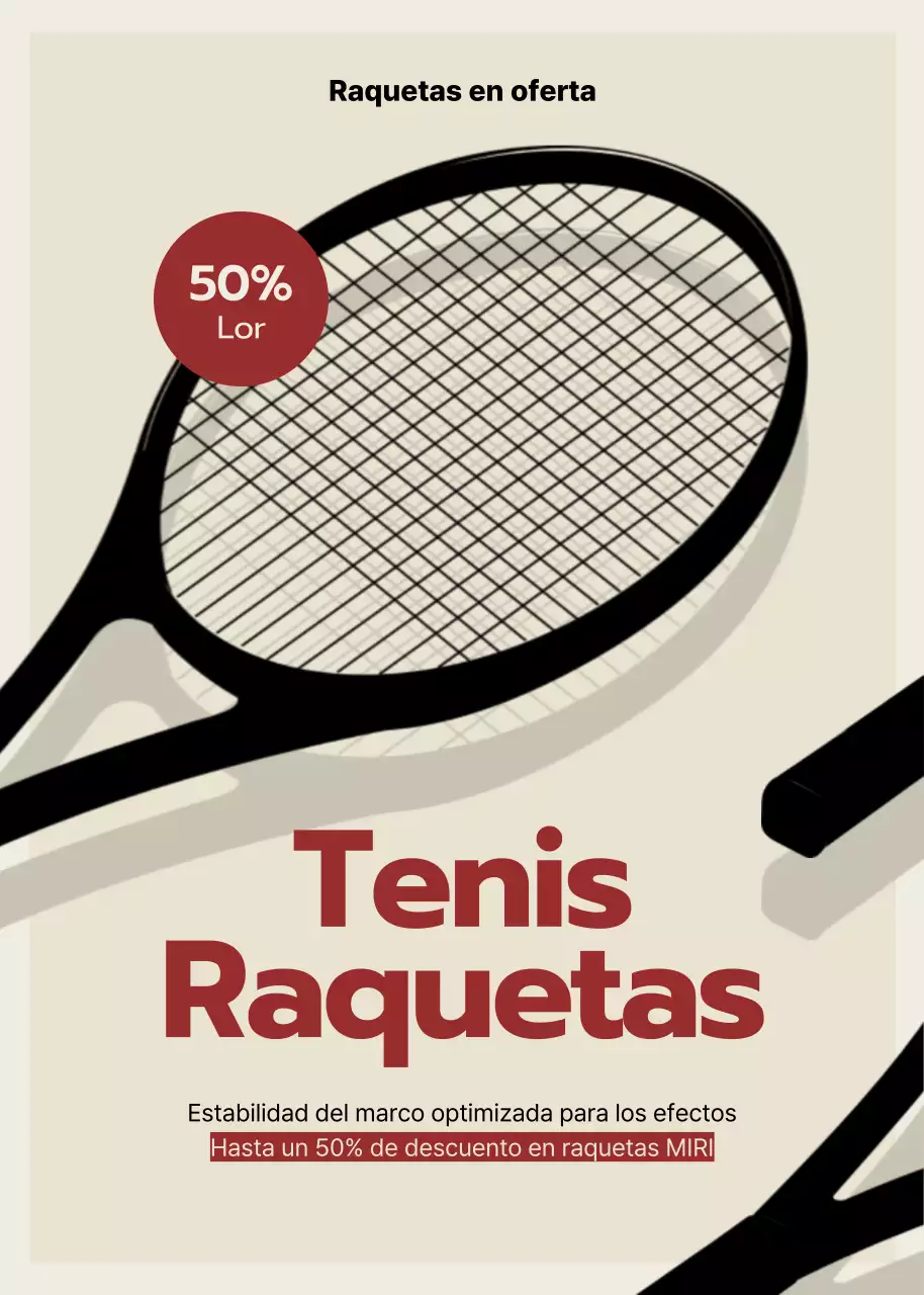 Descuento en una simple raqueta de tenis negra y roja