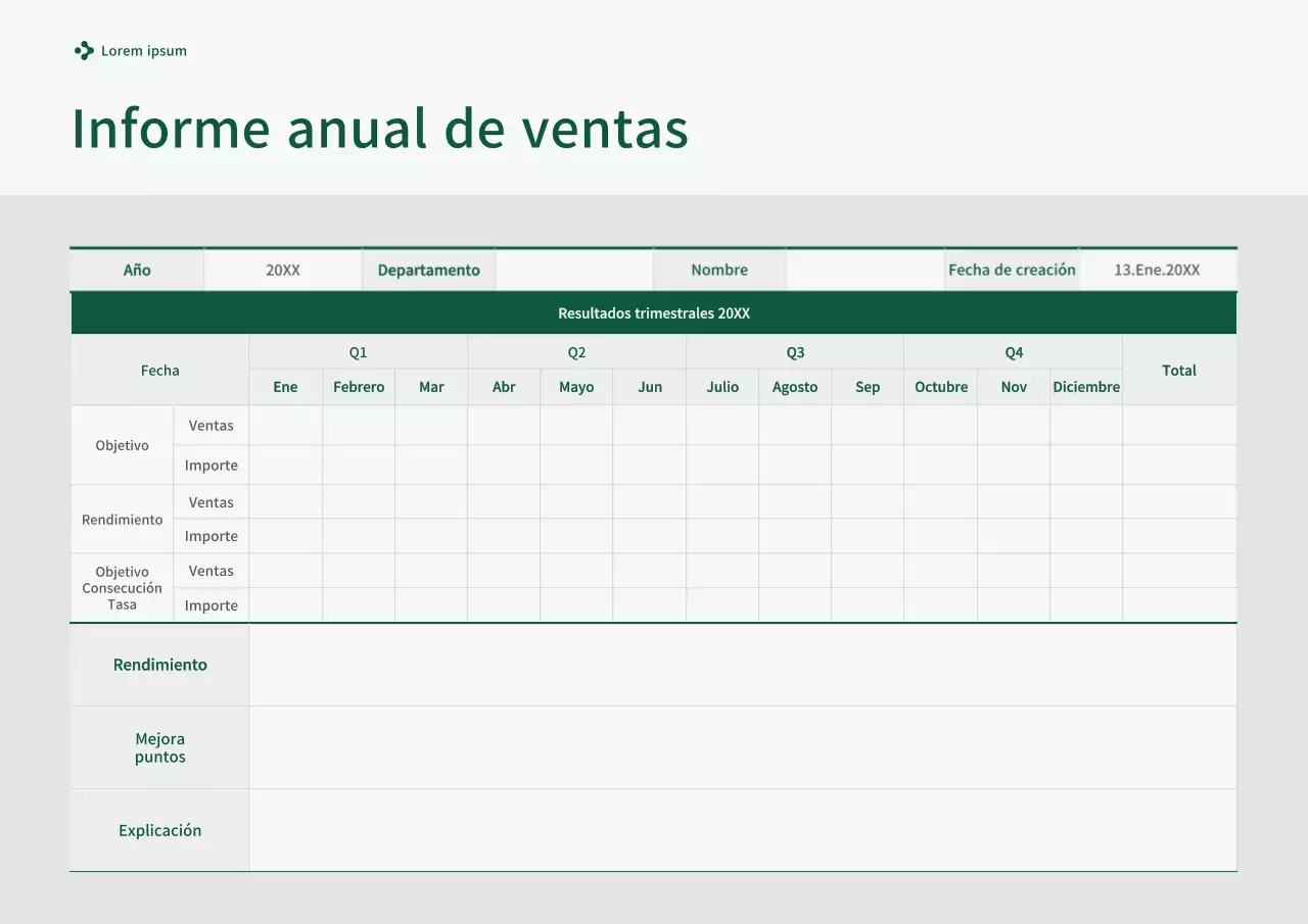 Un concepto sencillo en blanco y verde Rendimiento anual de las ventas