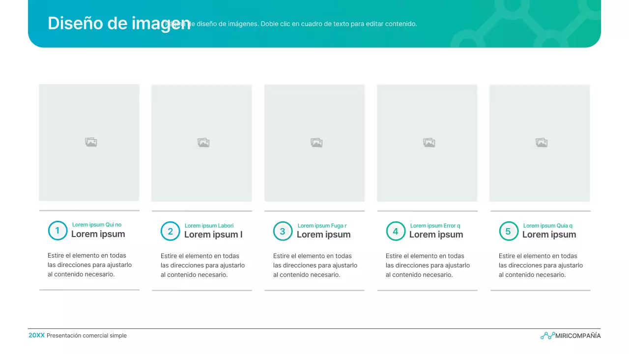 Presentación empresarial con degradado sencillo en azul claro y verde