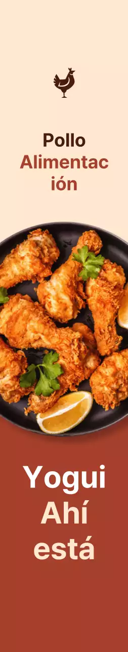 Pollo medio de promoción sobre fondo marrón, marfil