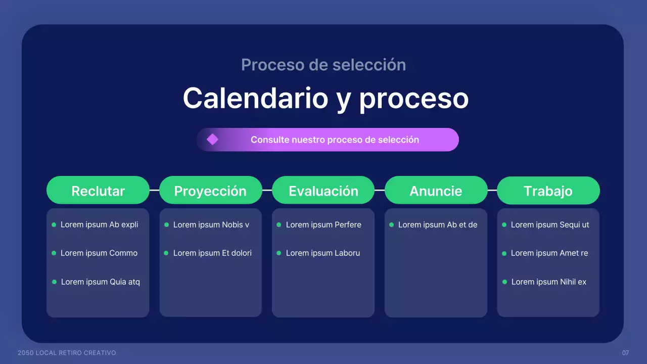 Contratación de creativos locales con formas en azul marino y colores de acento