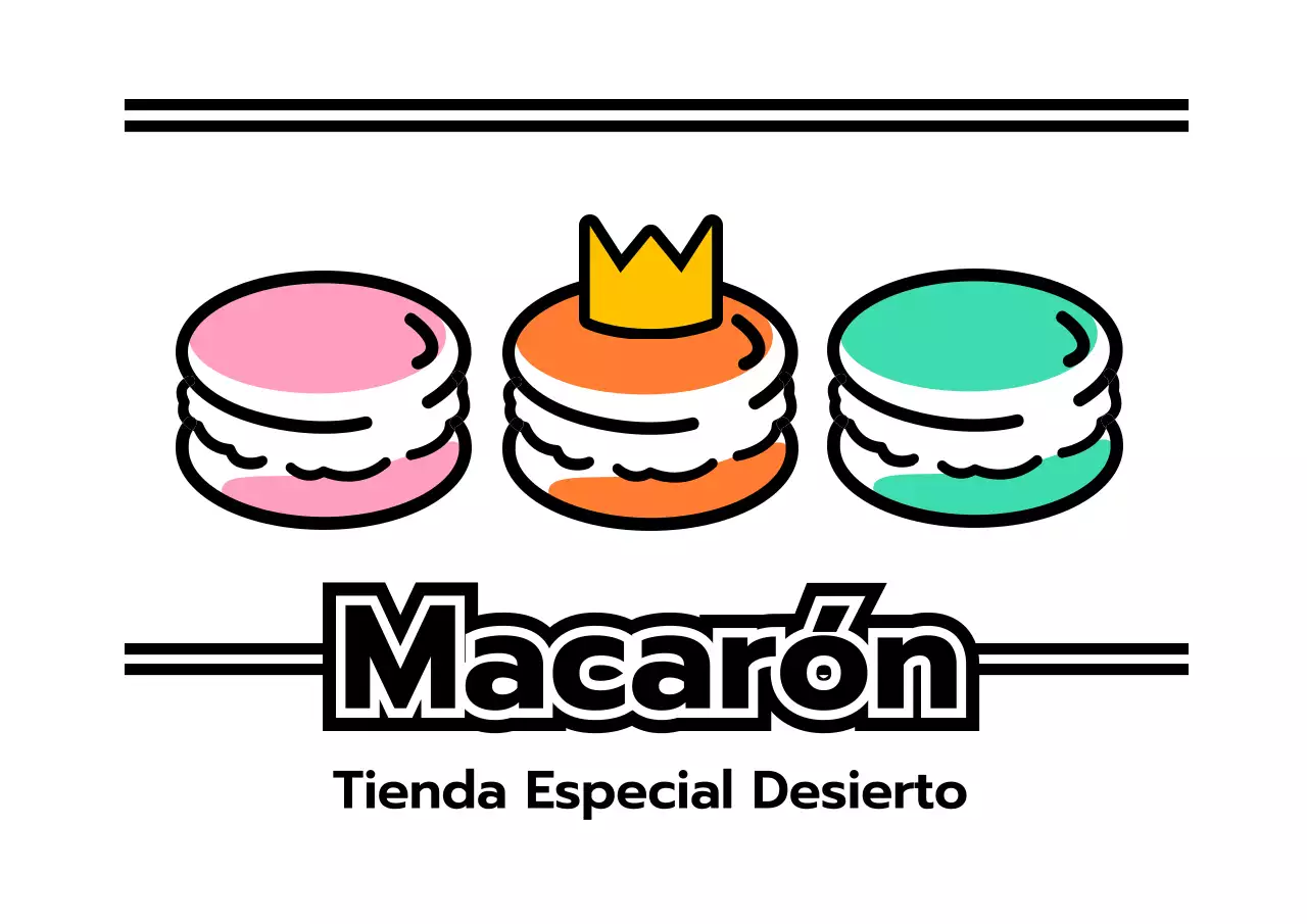 Promocione una tienda de postres con una ilustración de macarrones en negro y colores de acento