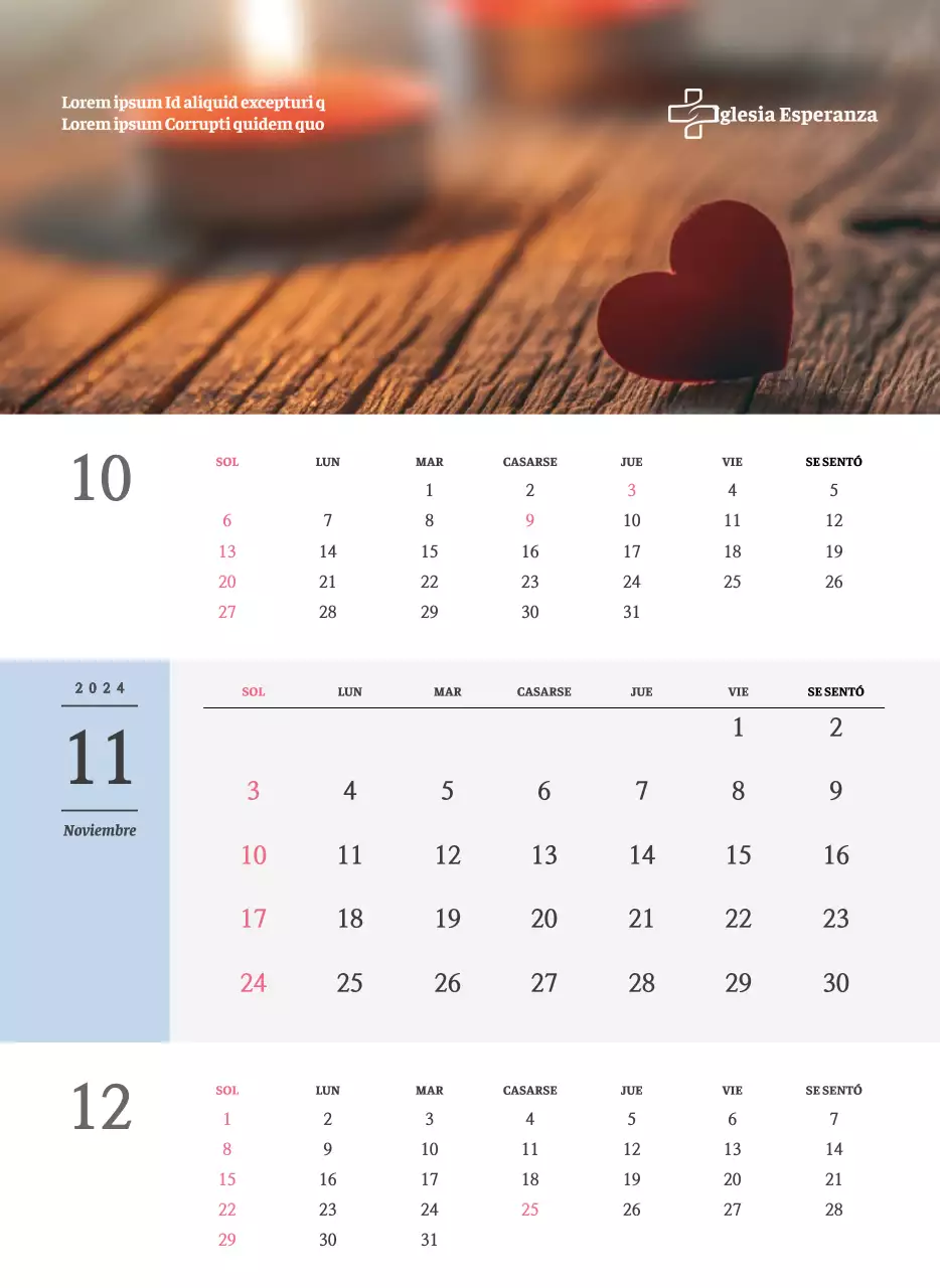 Calendario de pared de iglesia de concepto sencillo en blanco y negro con emotivas fotos religiosas