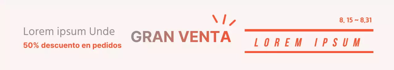 Banner web horizontal naranja y gris con tarjeta de descuento para eventos