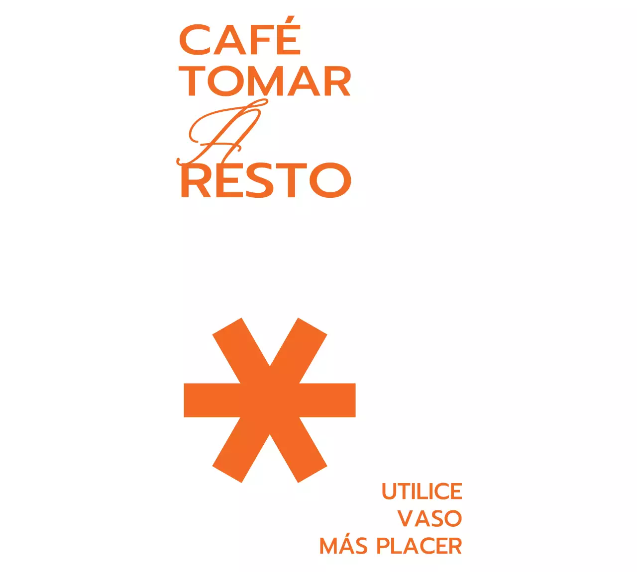 Artículos promocionales y de merchandising de la cafetería con el logotipo y el nombre de la empresa en naranja.