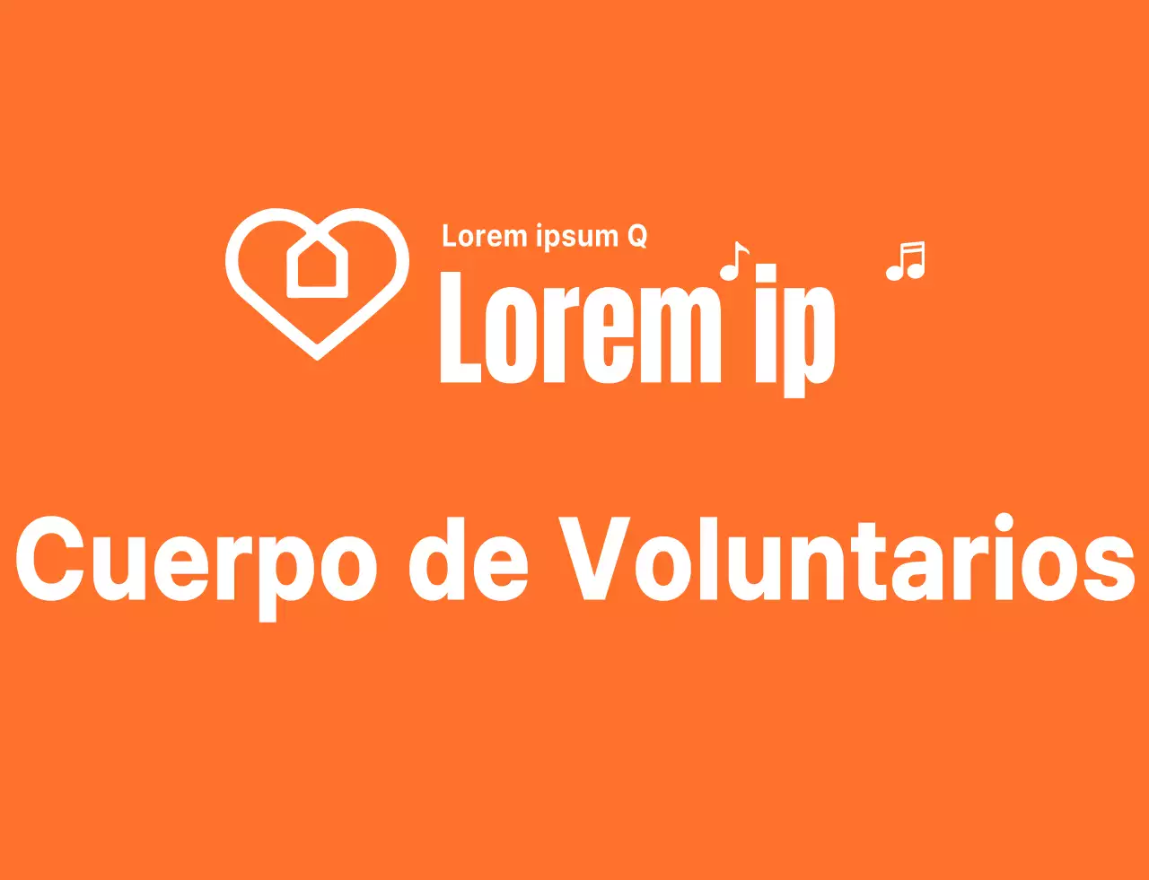 Texto rítmico estilo logotipo en naranja y blanco Organización de voluntarios