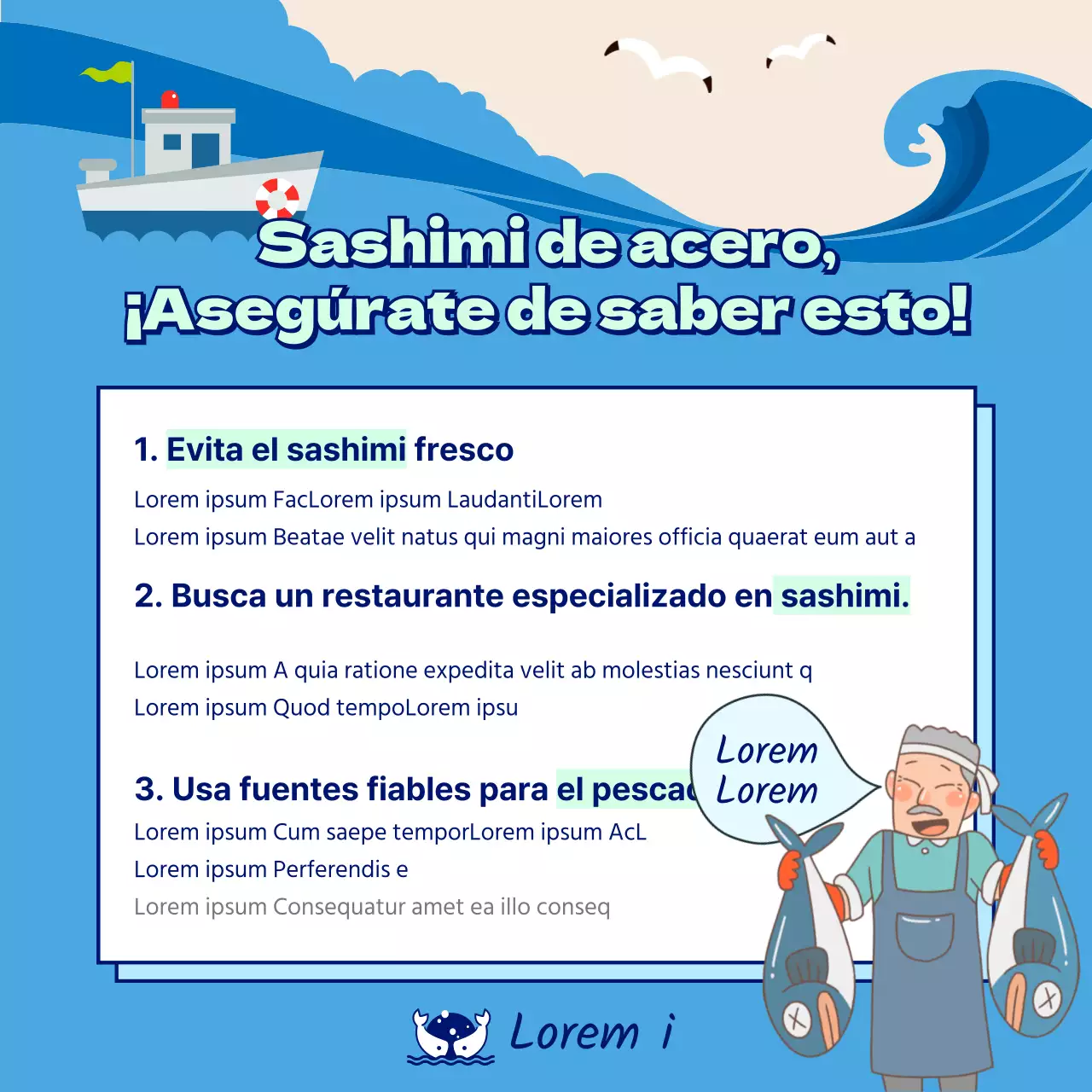 Guía mensual de sashimi de temporada en azul CardNews