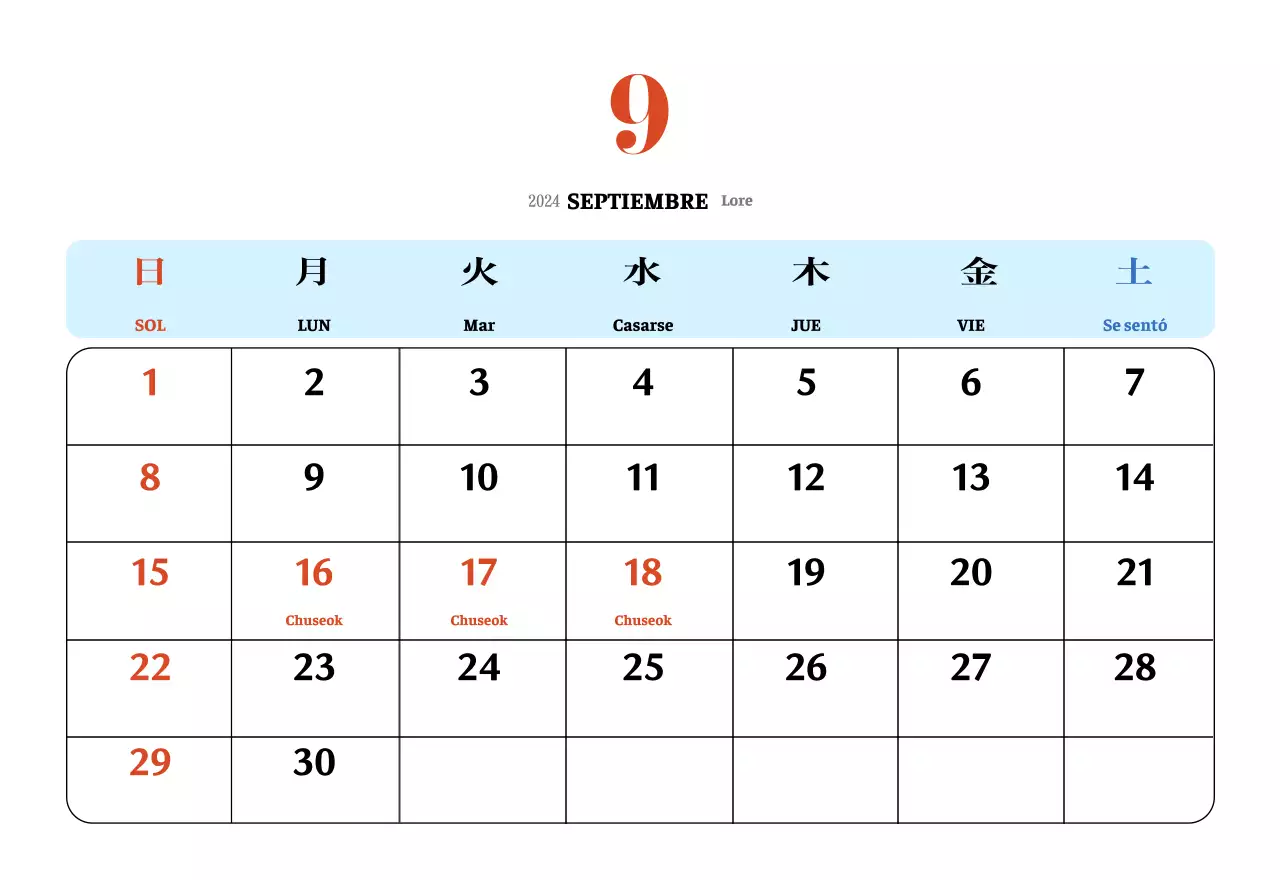 Calendario nostálgico de concepto retro en rojo y azul