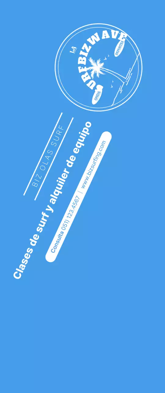 Un sencillo logotipo azul y amarillo con el emblema del surf para promocionar la tienda.