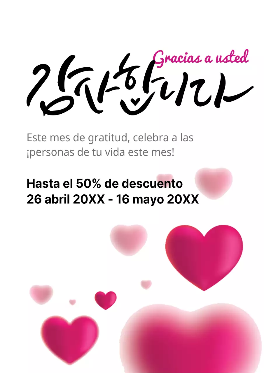 Promocione una venta para dar las gracias con una ilustración de un corazón rosa