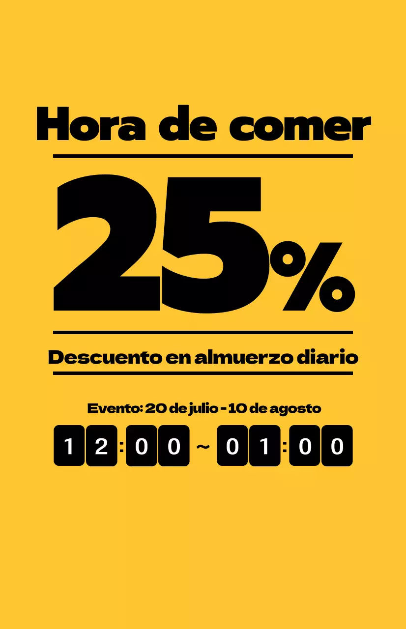 Promocione las ofertas de comida con texto negro en contraste sobre fondo amarillo