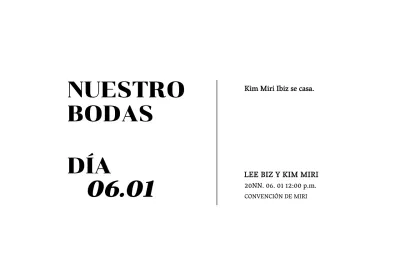 Invitación de boda sobre postal con texto en negro