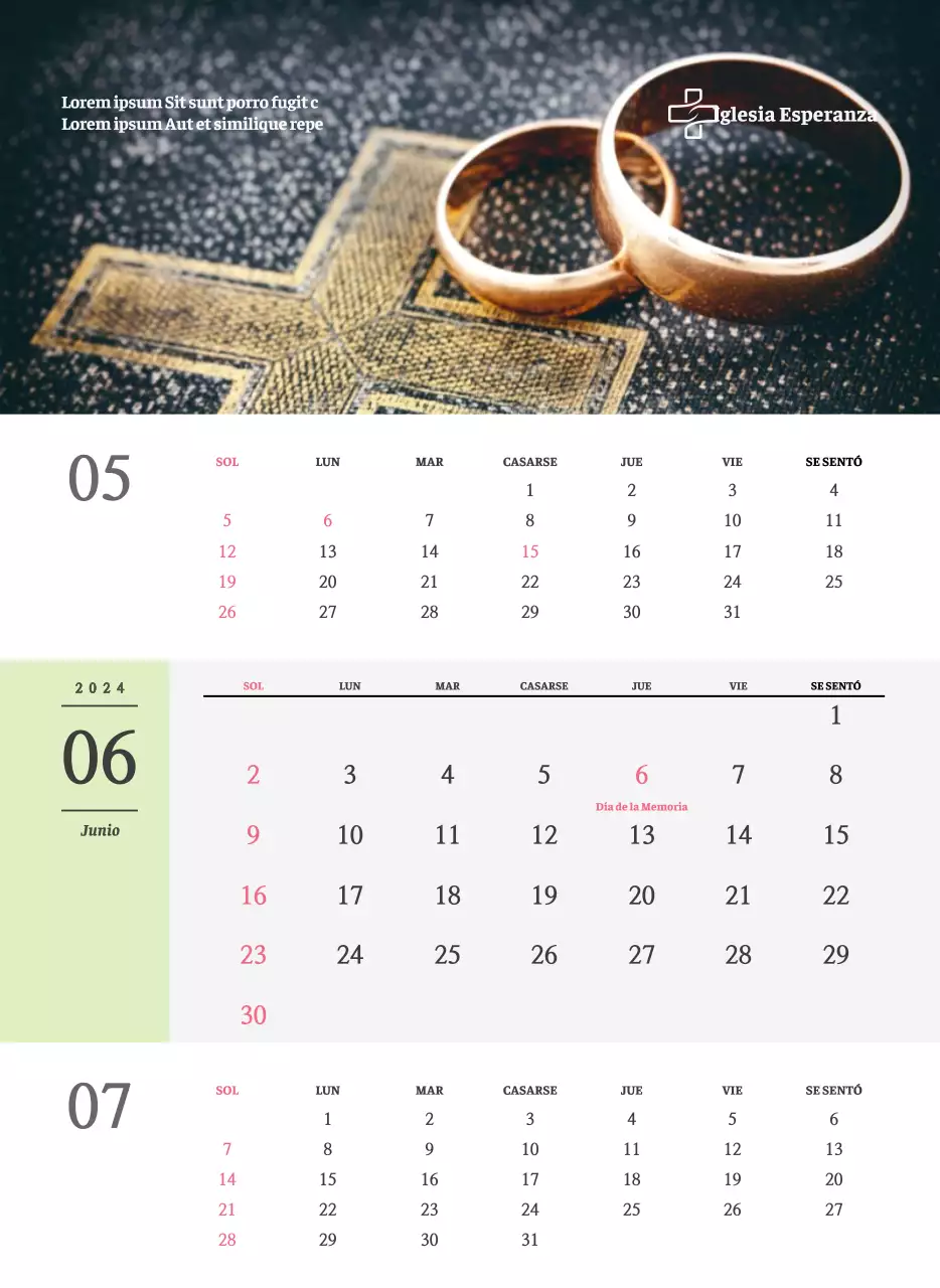 Calendario de pared de iglesia de concepto sencillo en blanco y negro con emotivas fotos religiosas