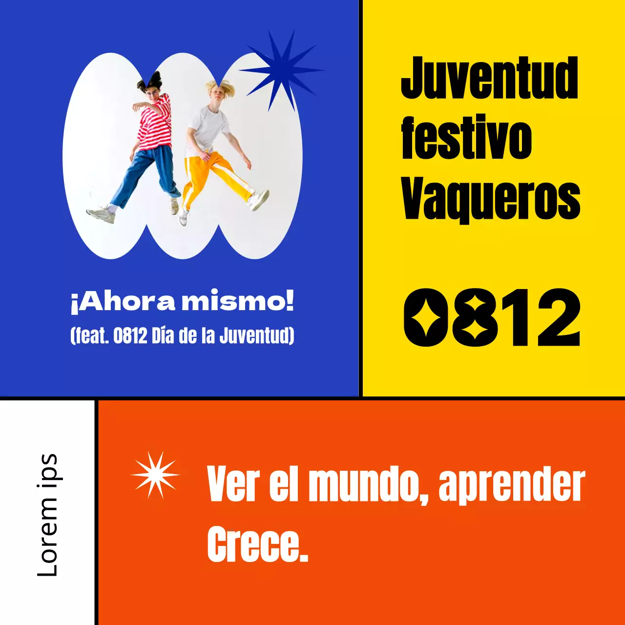 Un colorido anuncio geométrico a cuadros del Festival del Día de la Juventud