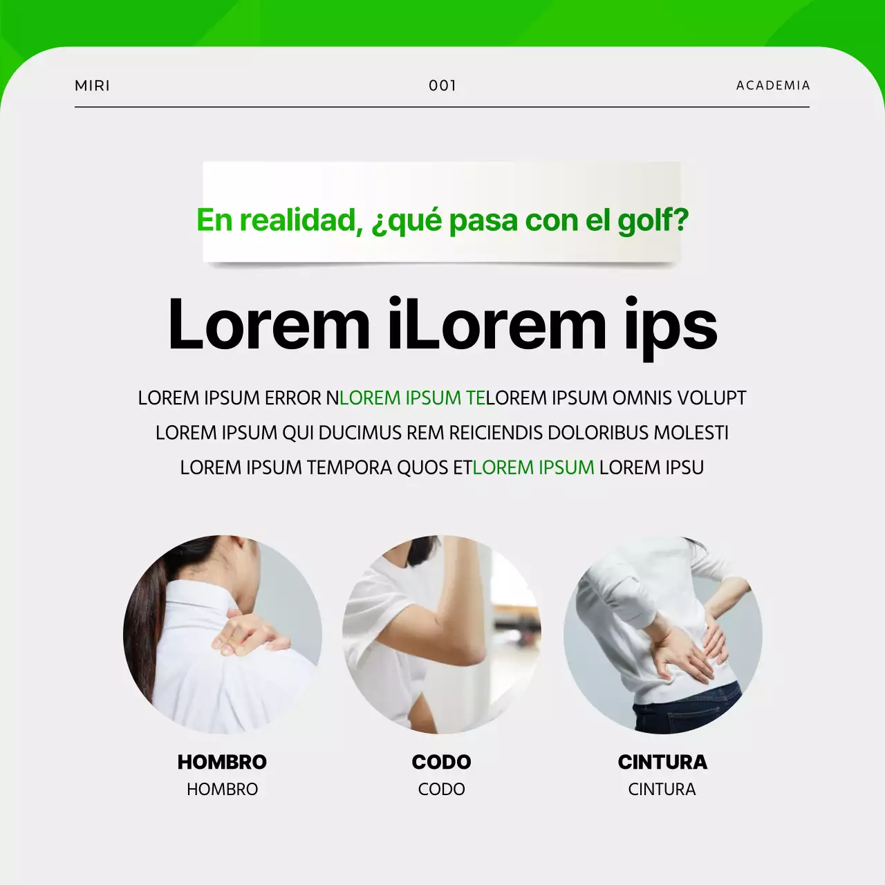 Lesiones de golf en la tarjeta verde y grisNoticias