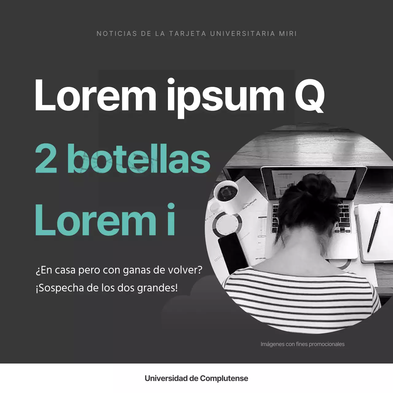 Ilustración fotográfica gris y menta de la vida universitaria con dos botellas tarjetaNoticias