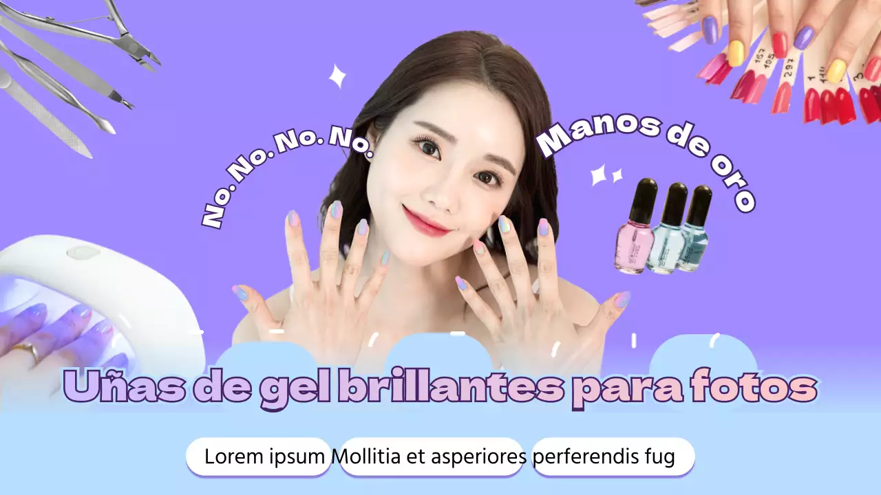 Tema Gelnail con degradado malva y concepto de imagen fotorrealista