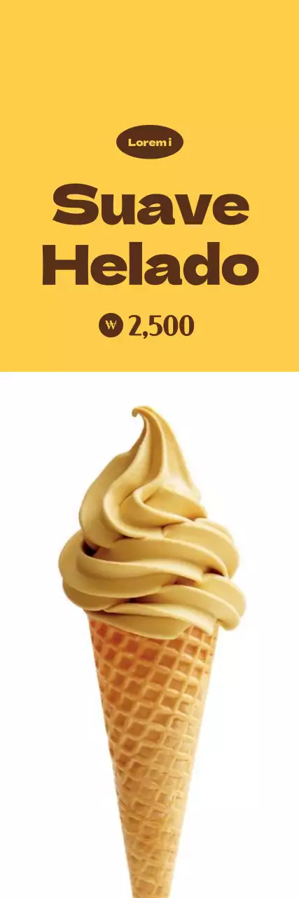 Pequeña promoción de helados sobre fondo amarillo y blanco