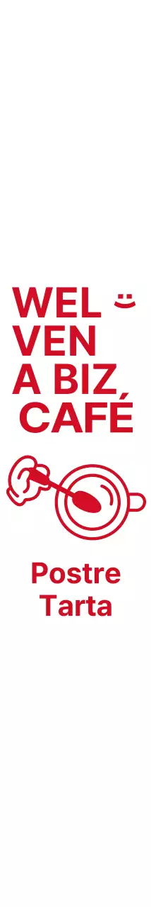 Ilustraciones sencillas y simpáticas y frases de texto en rojo se combinan para crear un café de estilo