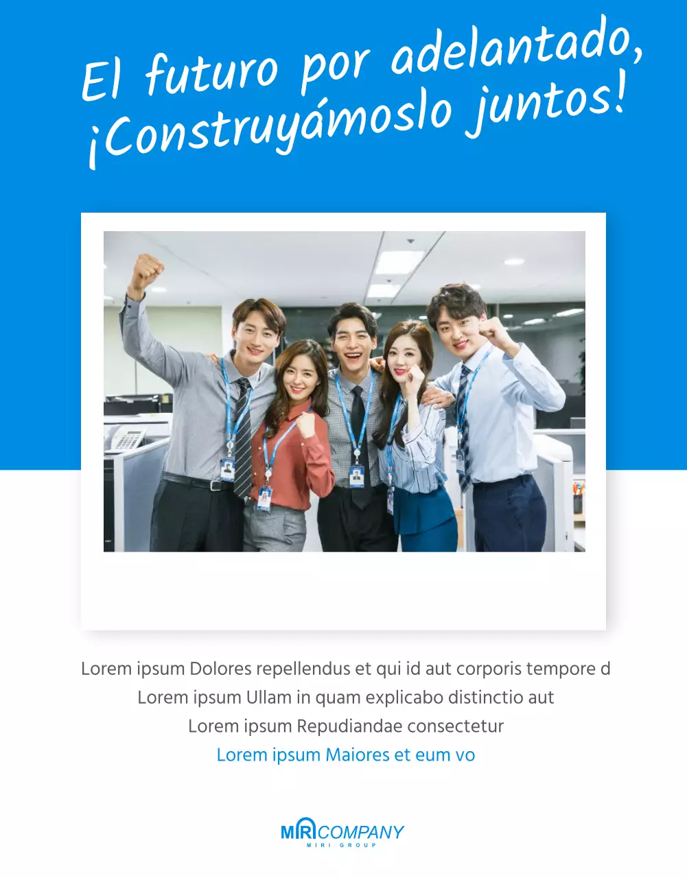 Boletín informativo de la empresa en azul y amarillo