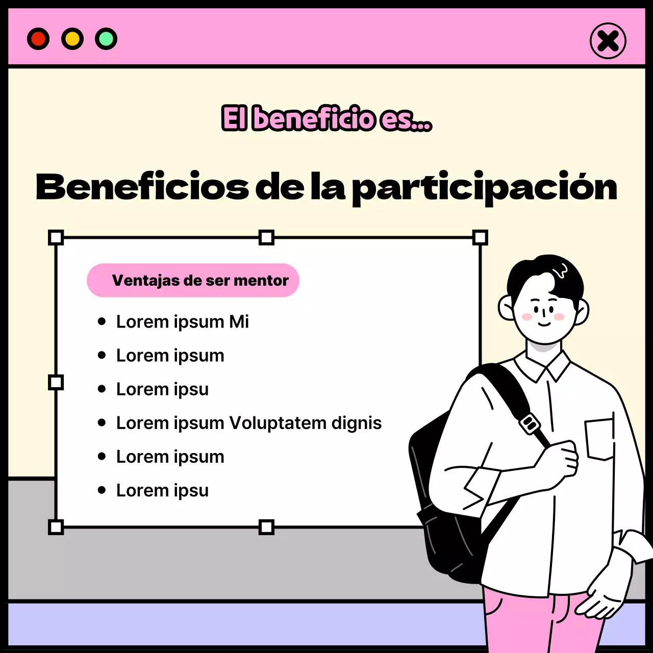 Tema de vida universitaria con concepto de ventana rosa y morada
