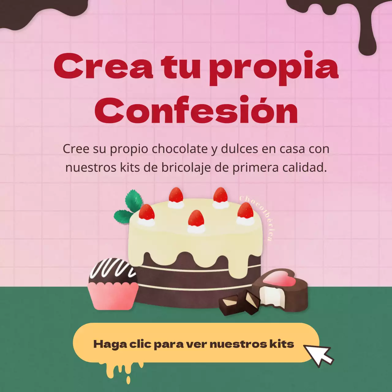 Brillante, dulce y fresco kit de postre de chocolate para San Valentín en rosa y verde intenso