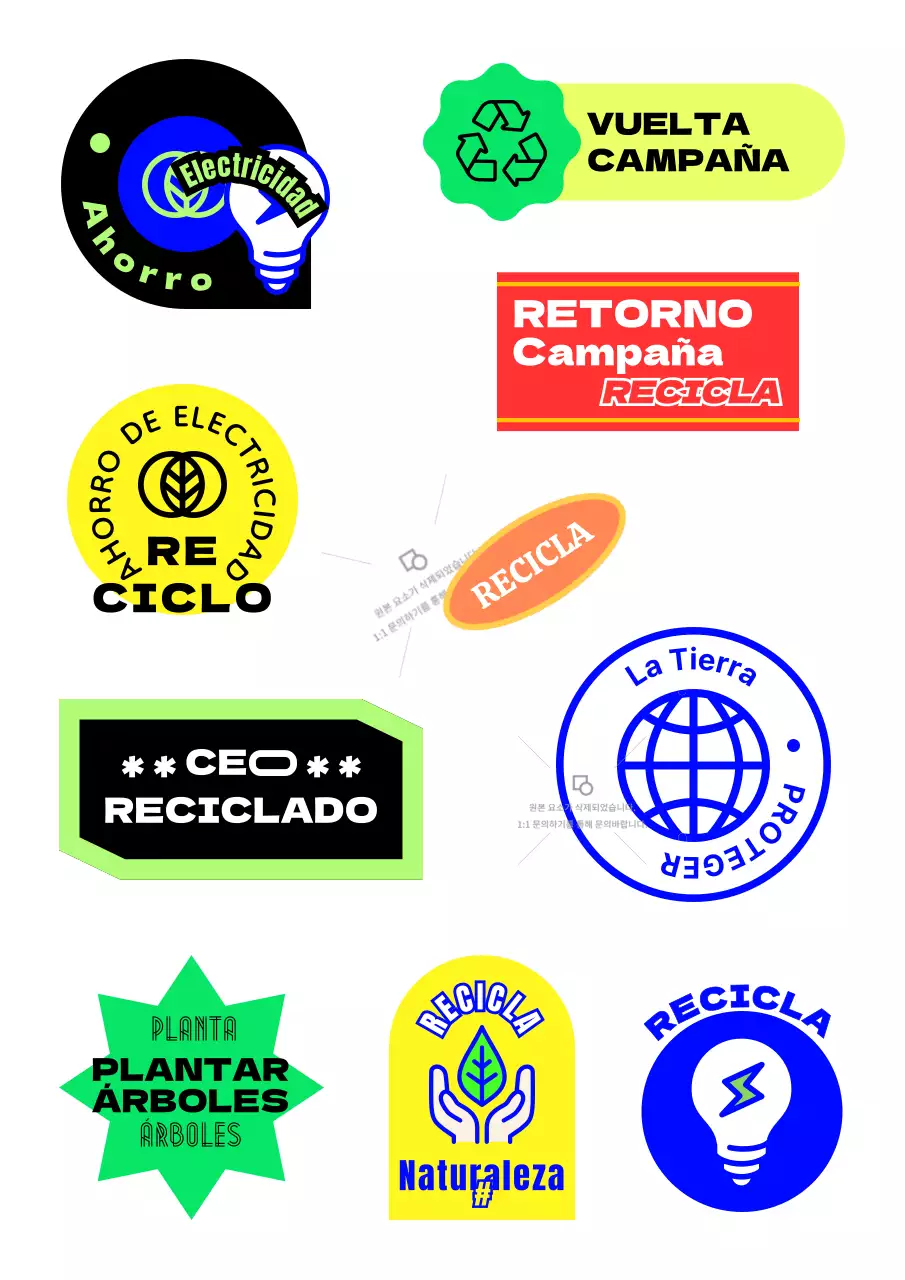 Una pegatina de campaña medioambiental de inspiración retro con texto colorido y formas ilustradas.