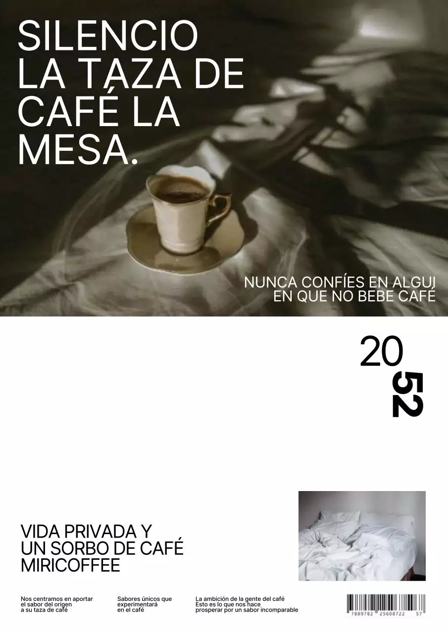 Cartel blanco y negro de una cafetería