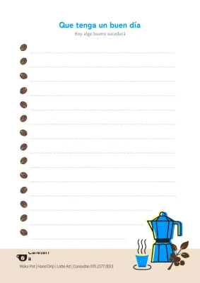 Sencillo póster de diseño de mercancía para bloc de notas de cafetería en azul claro y beige