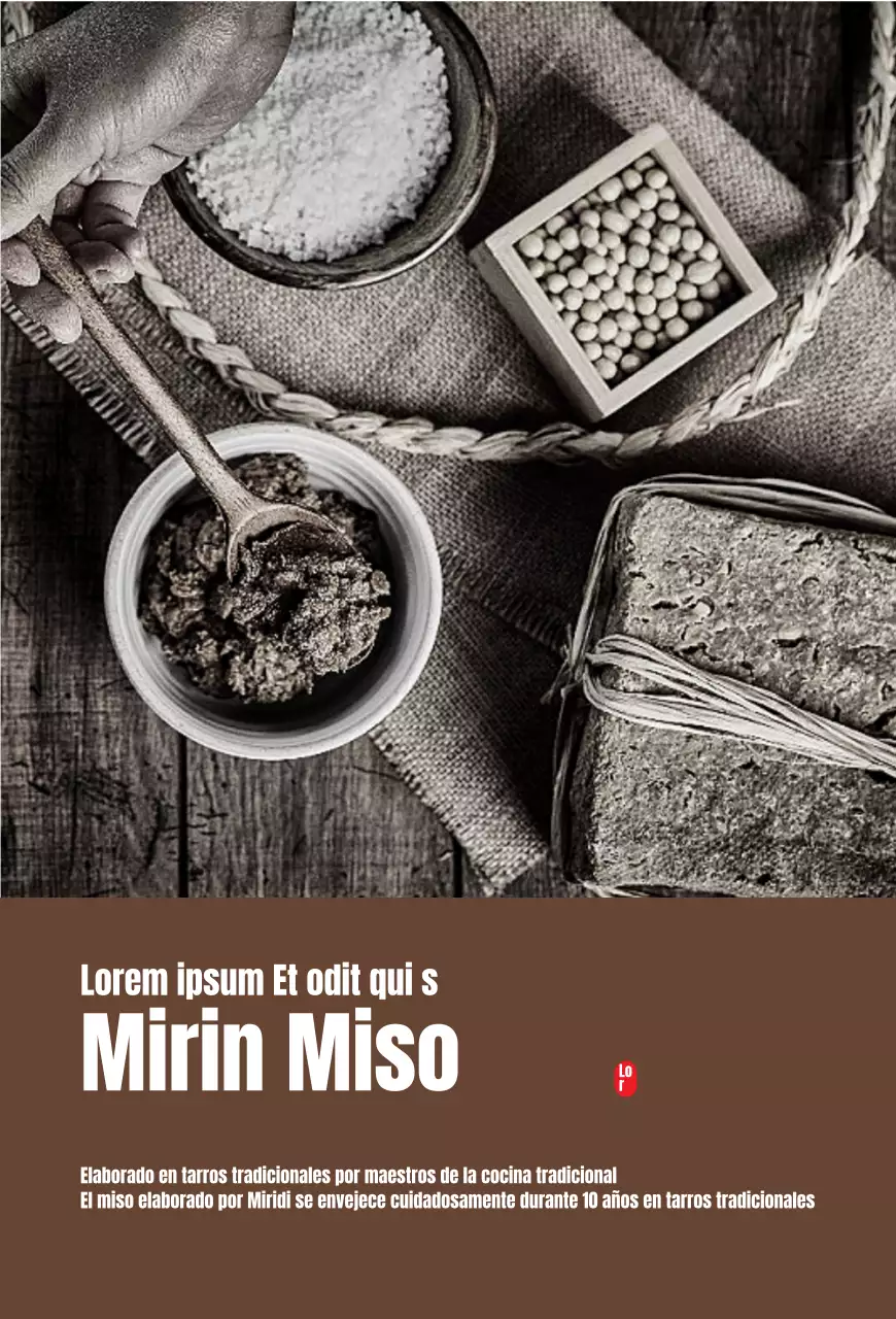 Postal vertical con la descripción de la marca Brown Miso