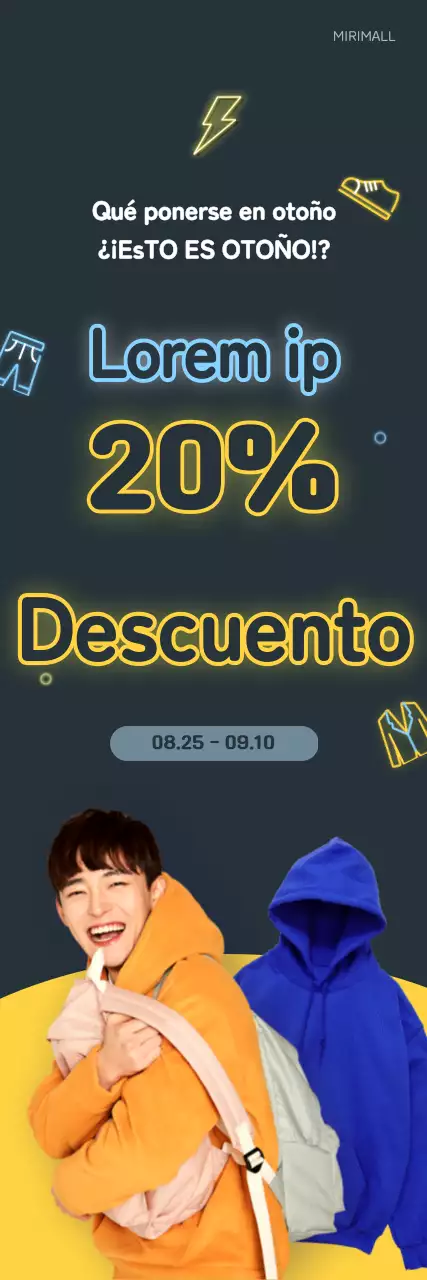 Concepto de promoción de ropa en amarillo neón y azul