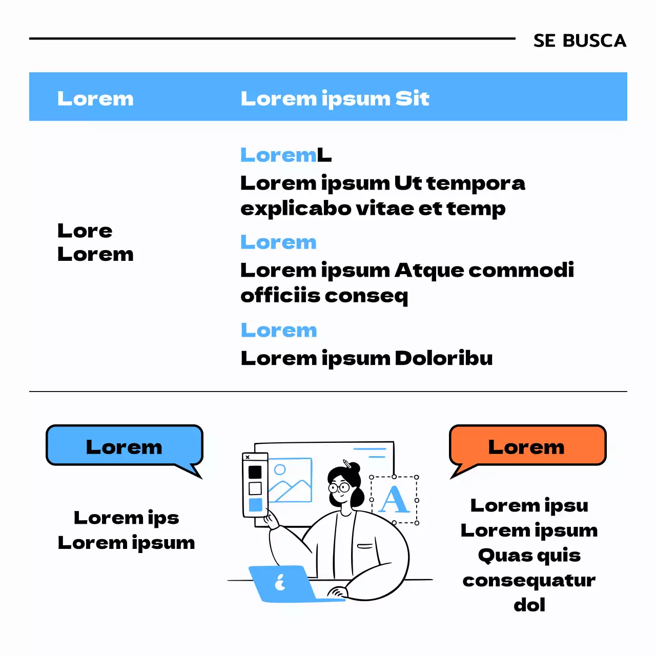 Contratación de becarios con ilustraciones en azul claro y negro