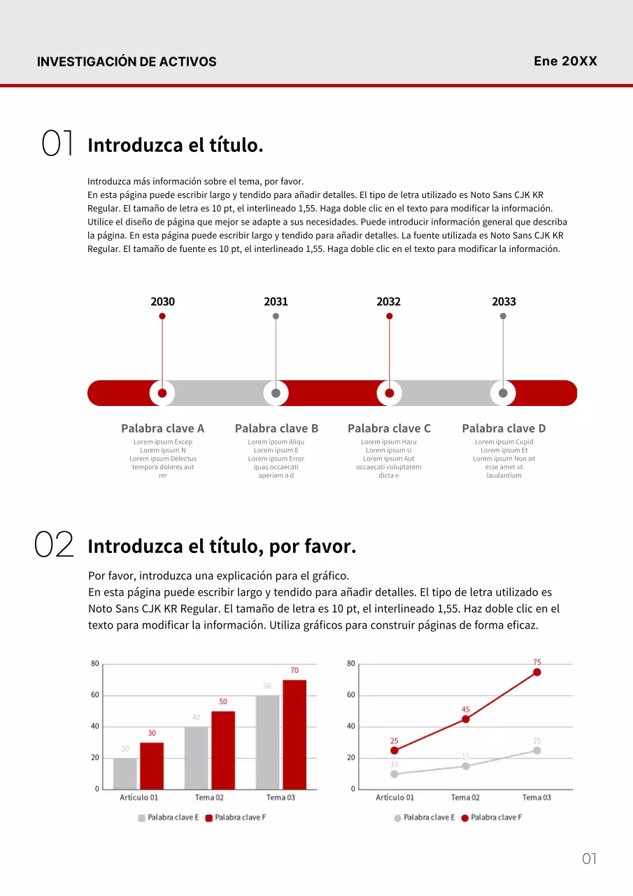 Informe de investigación simple en negrita y en rojo
