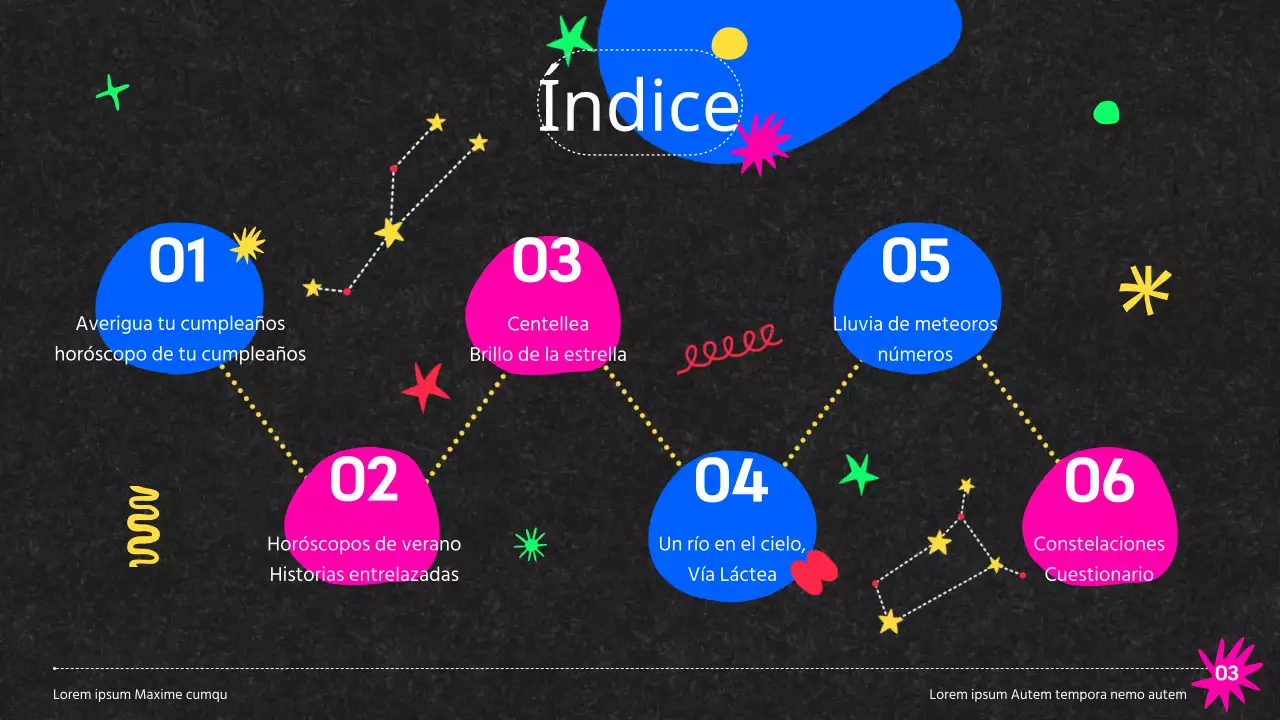 Observatorio de colores Vía Láctea Campamento Constelaciones sobre fondo negro Recursos didácticos