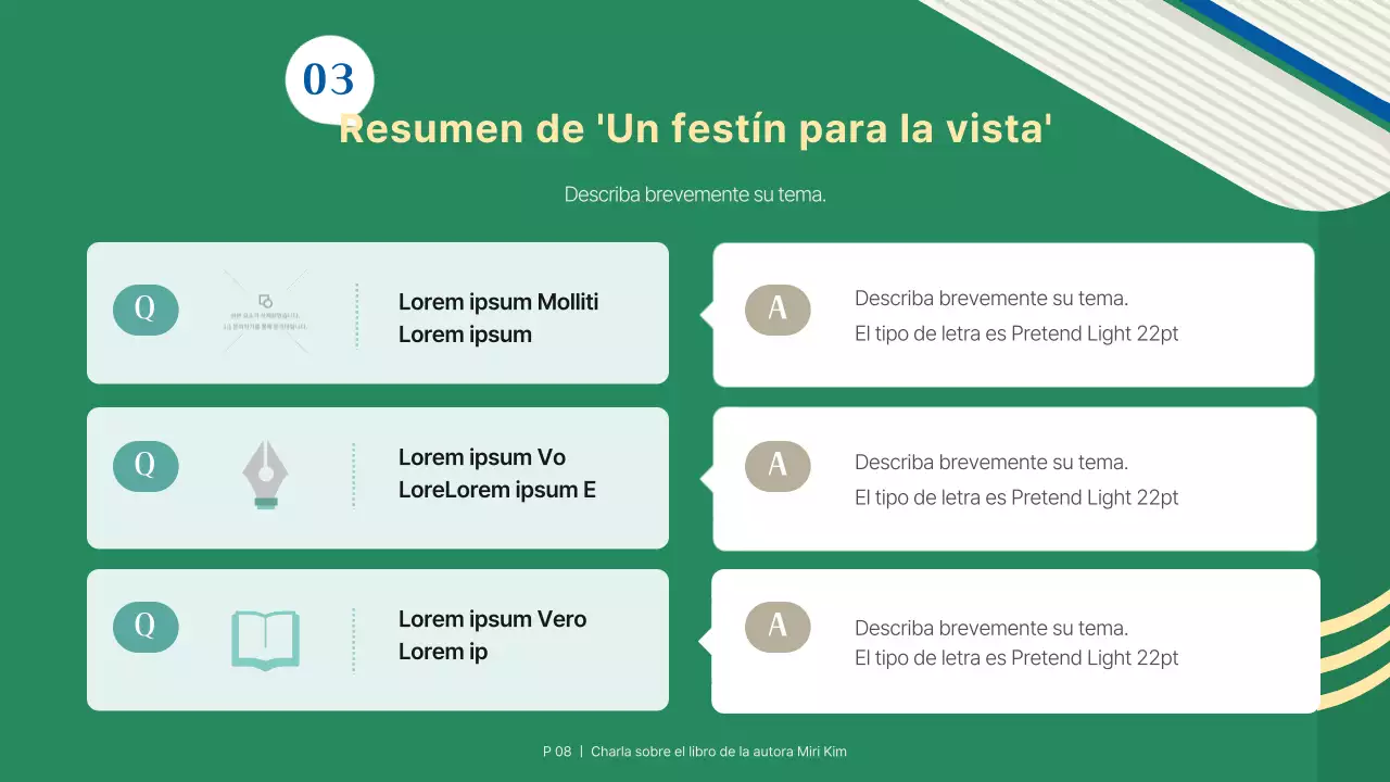 Una sencilla presentación verde y azul para la presentación de un libro