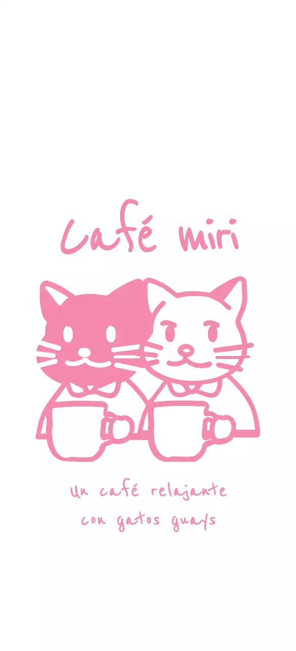 Ilustración de un gato bebiendo café en rosa