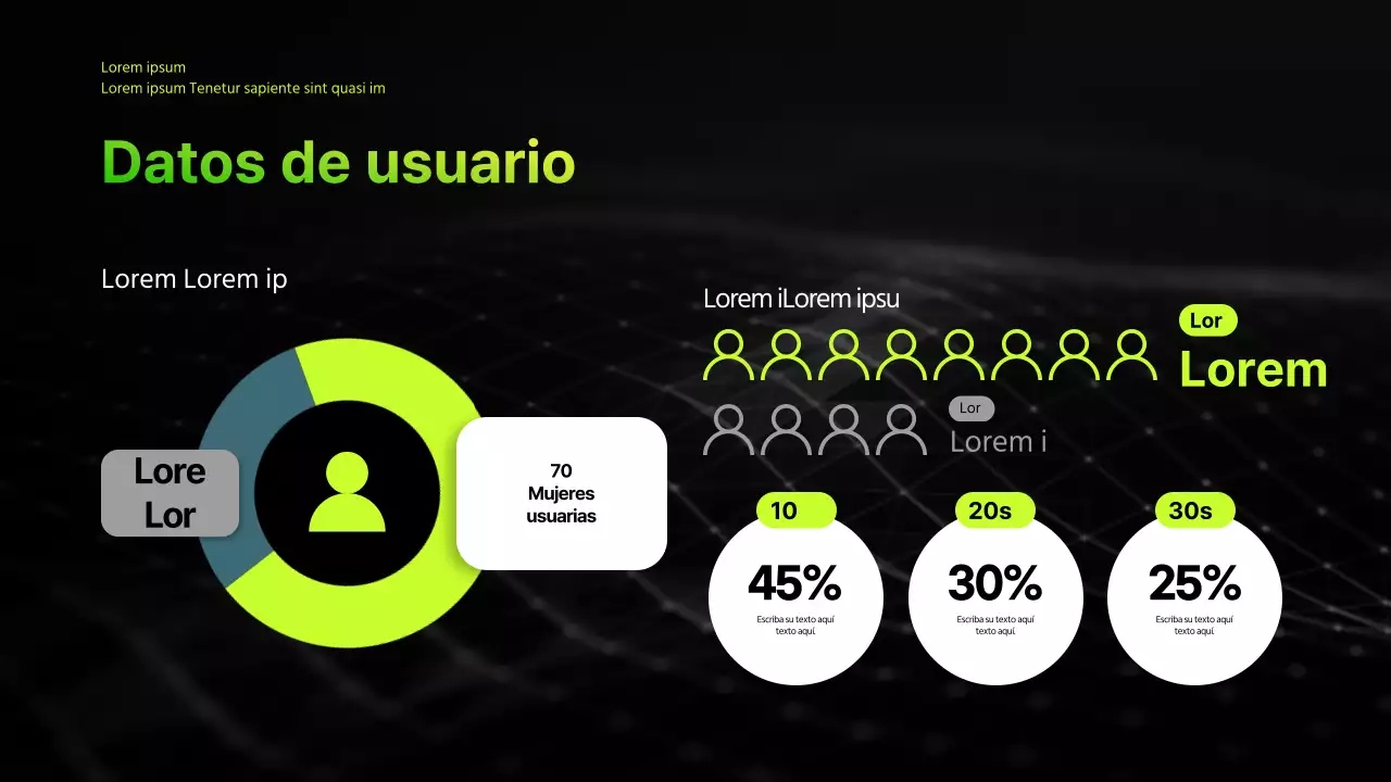 Presentación infográfica de negocios con tema degradado en negro y chartreuse