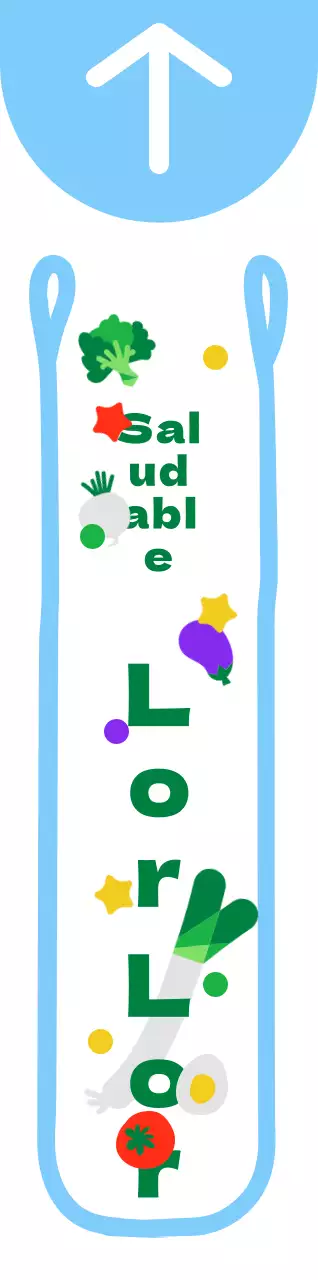 Bonita y ordenada bolsa de plástico ilustración estilo marco de instrucciones para una campaña de alimentos en azul claro y verde.