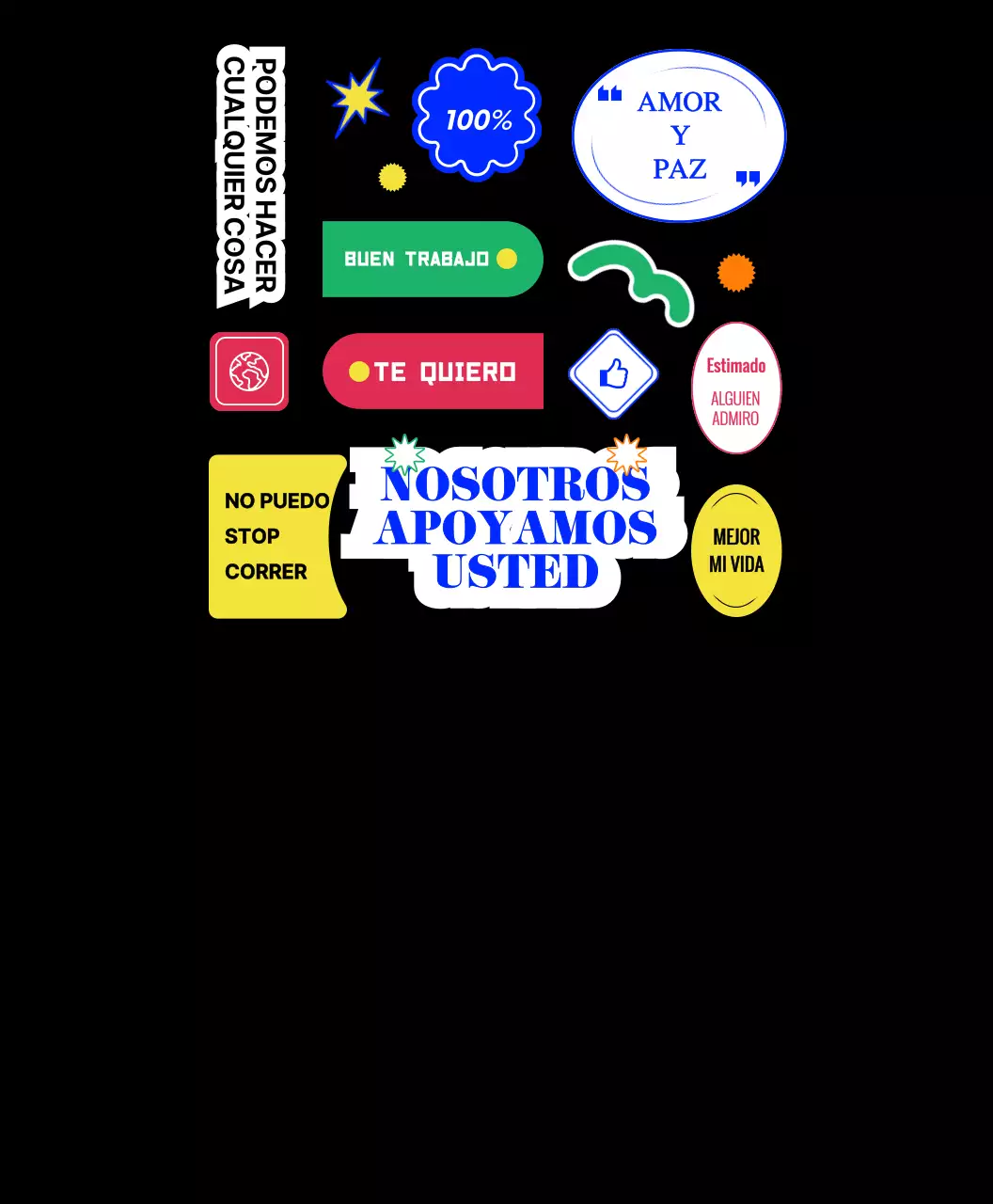 Camisetas del grupo Hip Concept Merchandise con textos e iconos coloristas