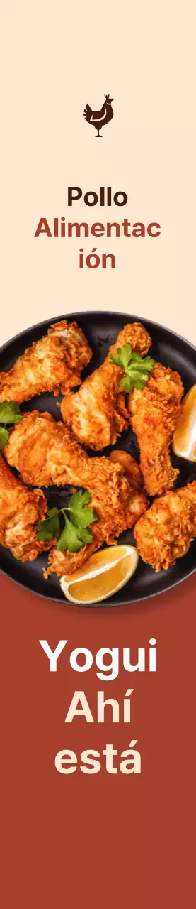 Pollo medio de promoción sobre fondo marrón, marfil