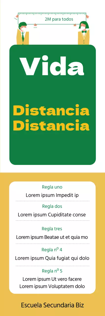 Verde amarillo simpático estudiante ilustración Guía del distanciamiento en la vida cotidiana