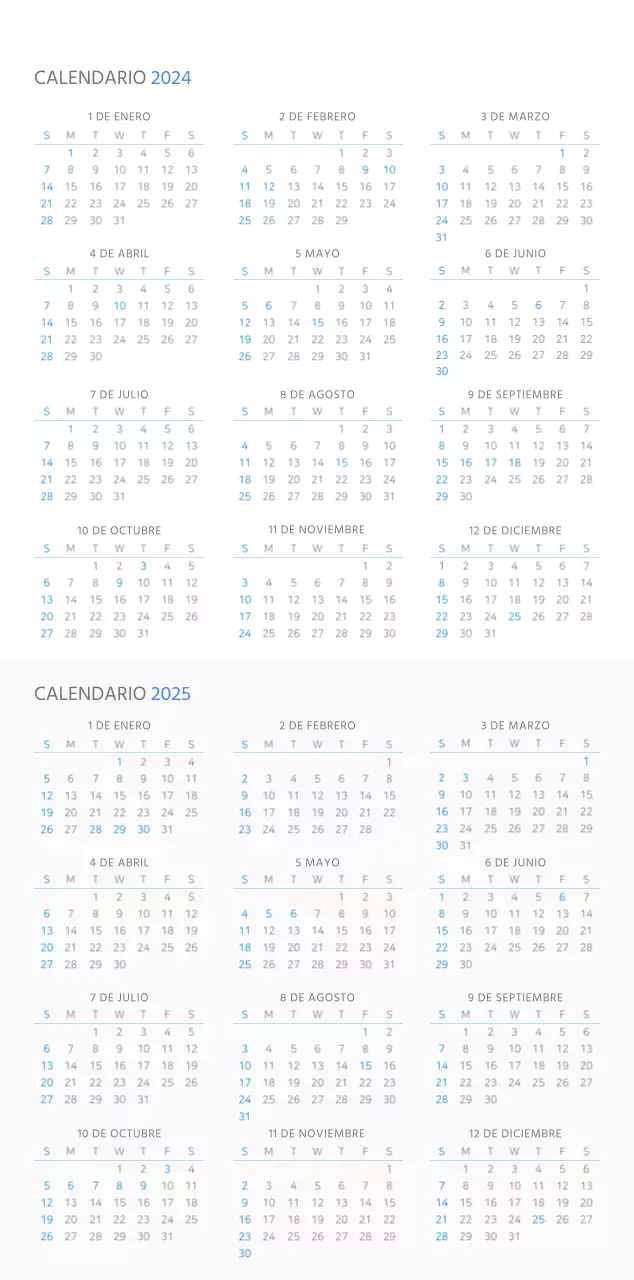 Calendario de pared en azul y blanco