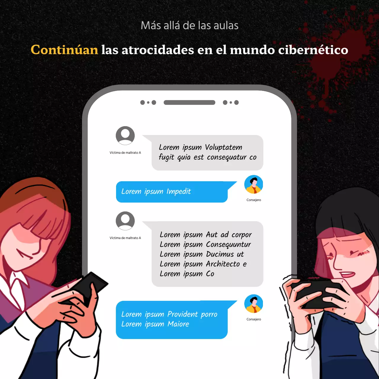 Puesto del Centro de Asesoramiento para la Prevención del Acoso Escolar en negro y rojo