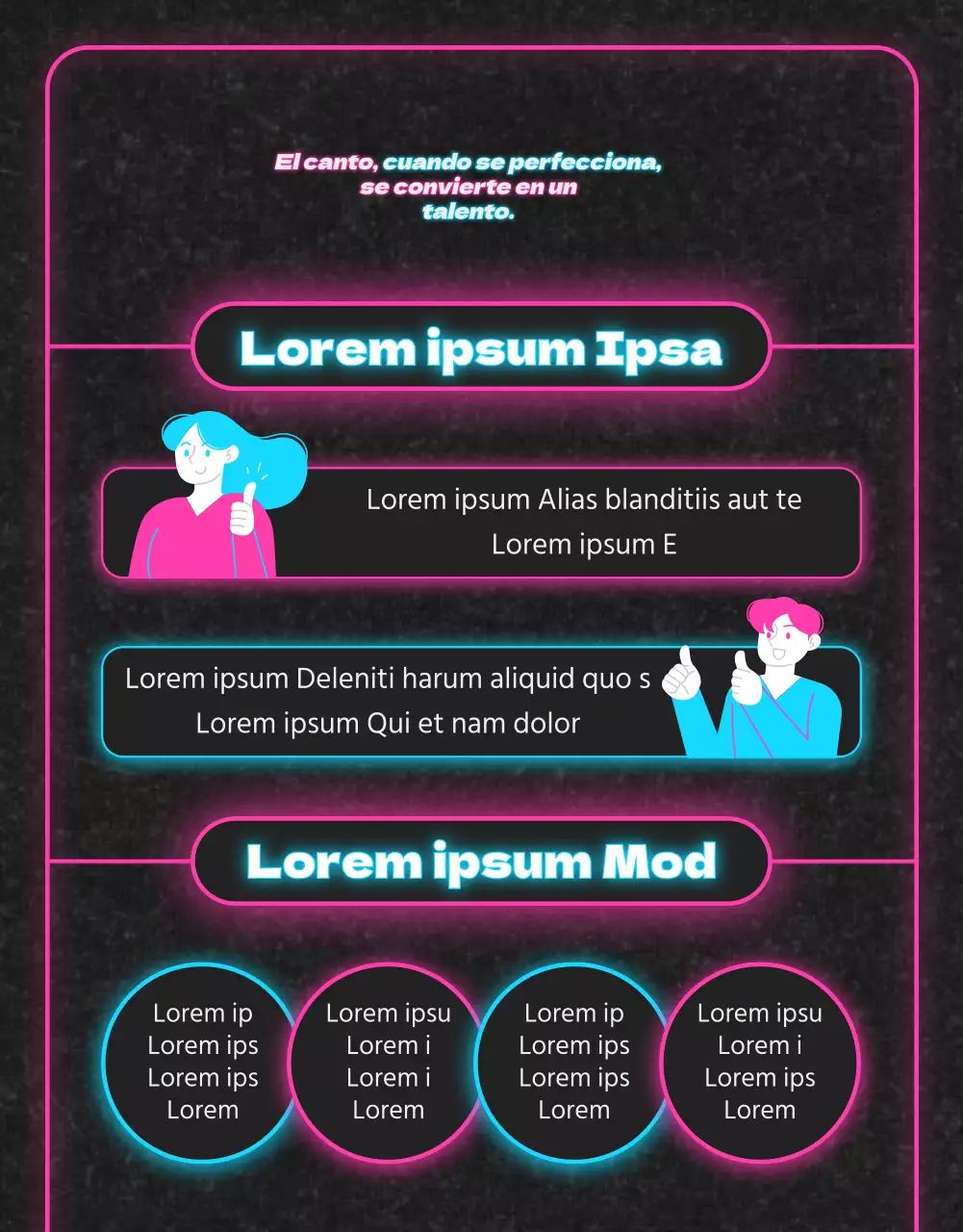 Lección vocal de neón rosa y azul claro