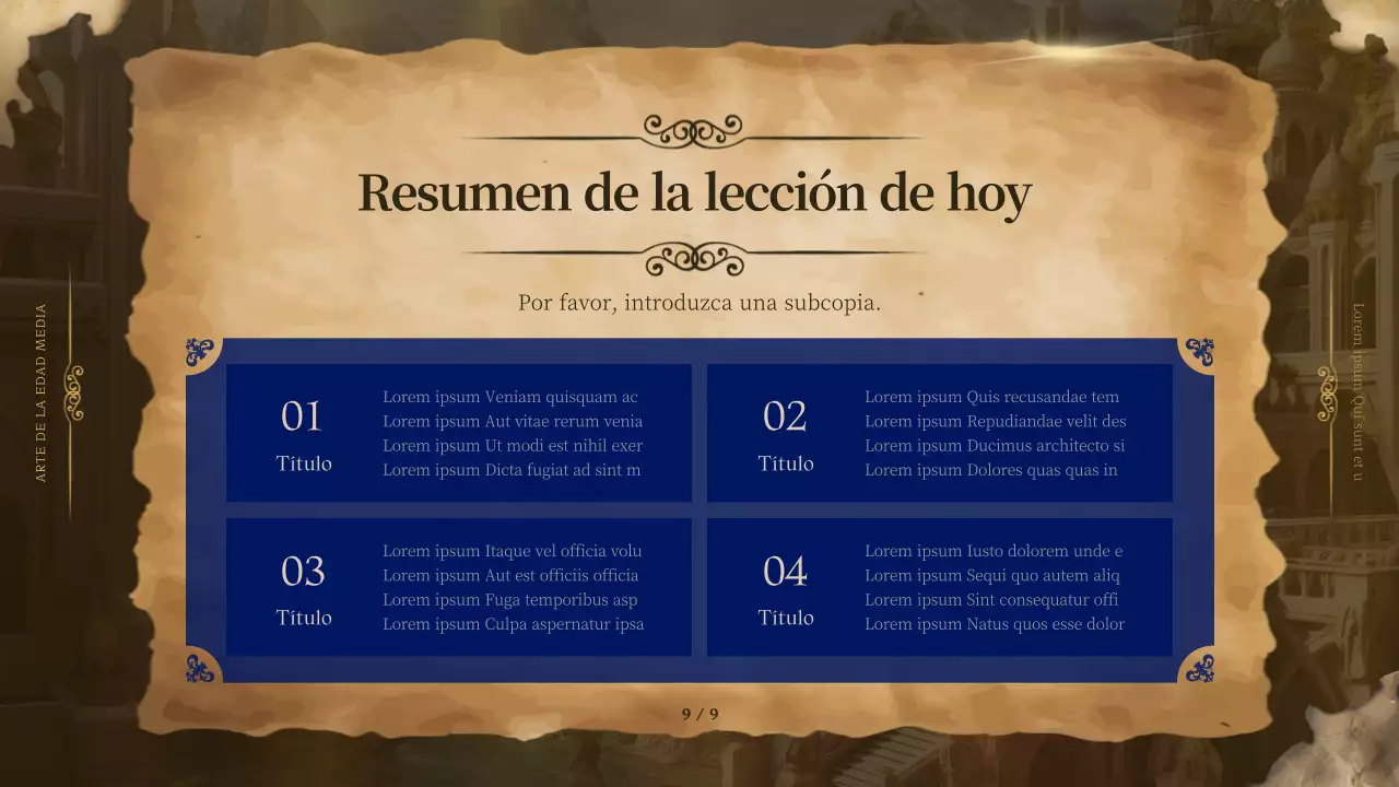 Arte medieval enmarcado en marrón para dar un aspecto elegante al material promocional
