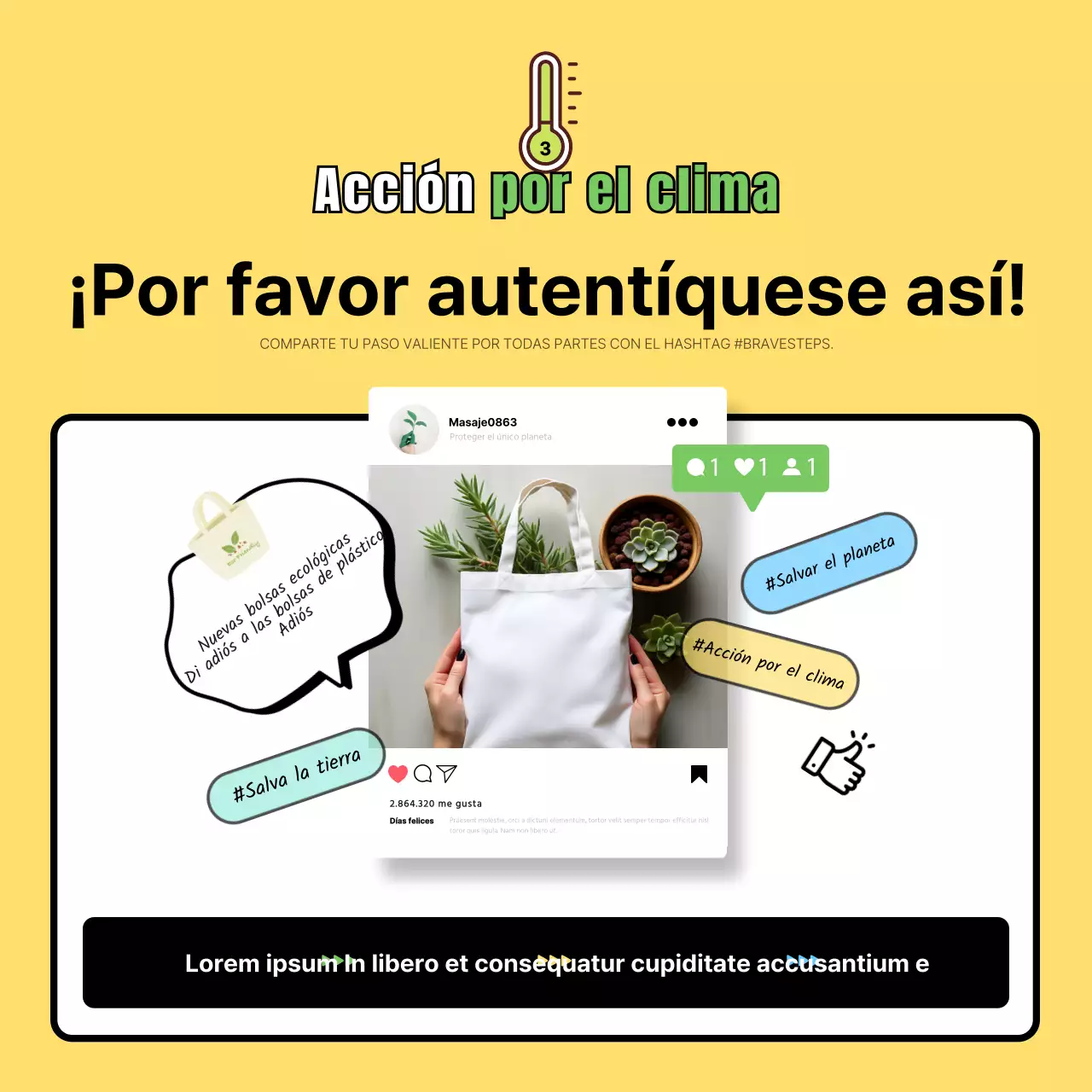 Promover un sencillo reto magenta y amarillo de acción por el clima