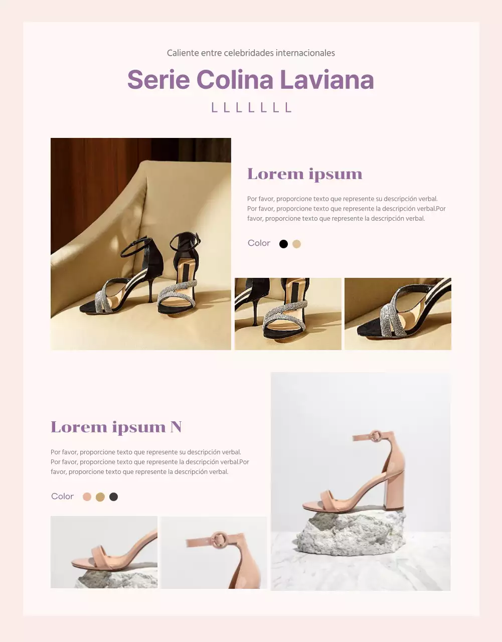 Sencilla página de detalles de compra en el extranjero con acentos morados