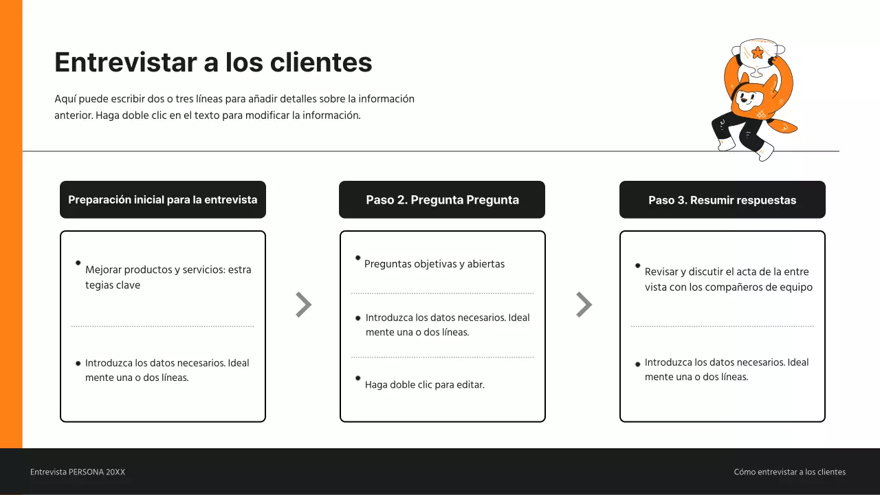 Presentación en naranja de la entrevista personal al cliente