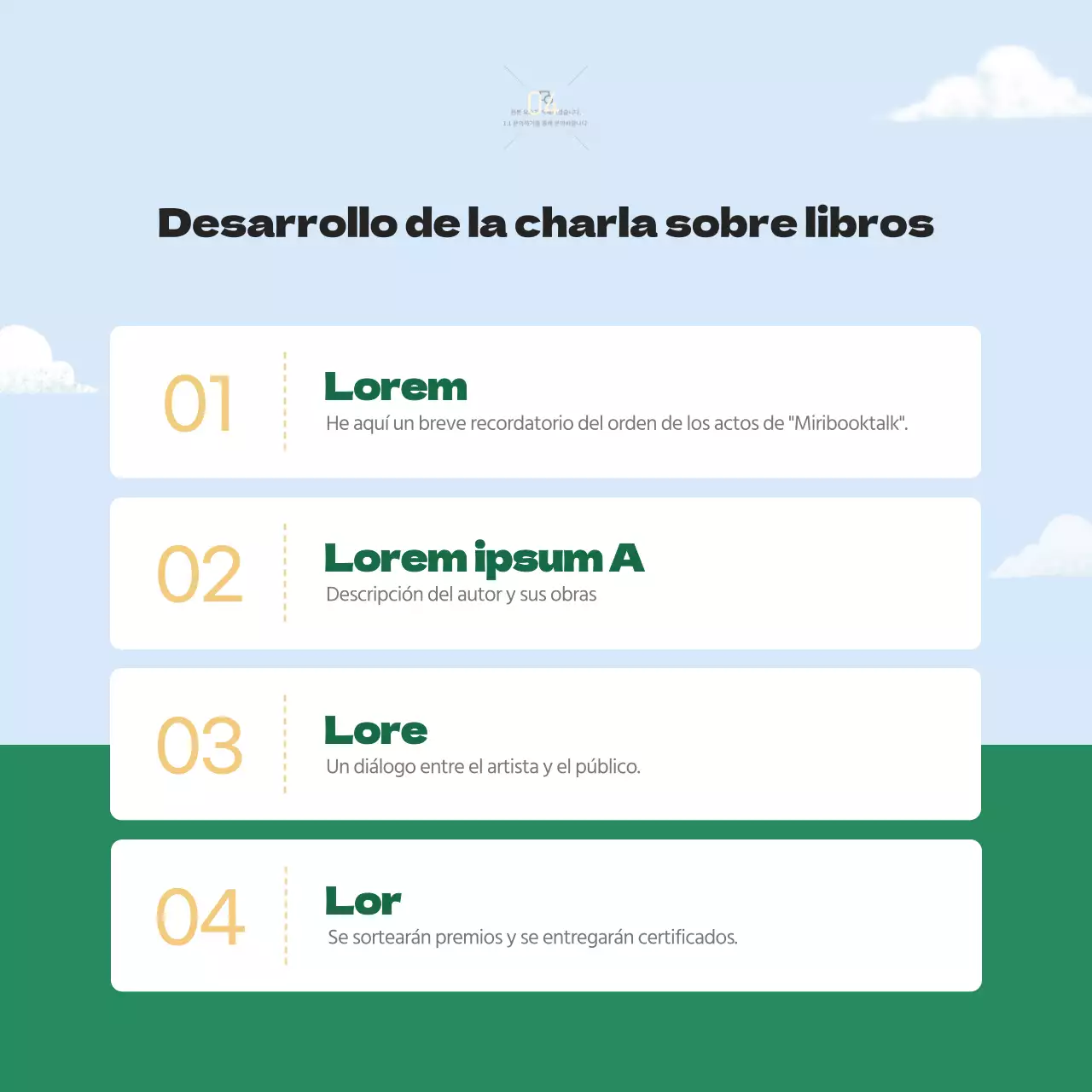 Charla para celebrar el lanzamiento de un libro conceptual ilustrado en beige y verde